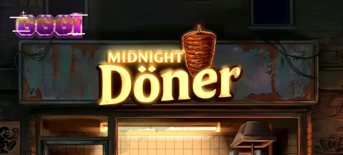 Tampilan visual slot Midnight Doner dengan tema kedai kebab malam hari